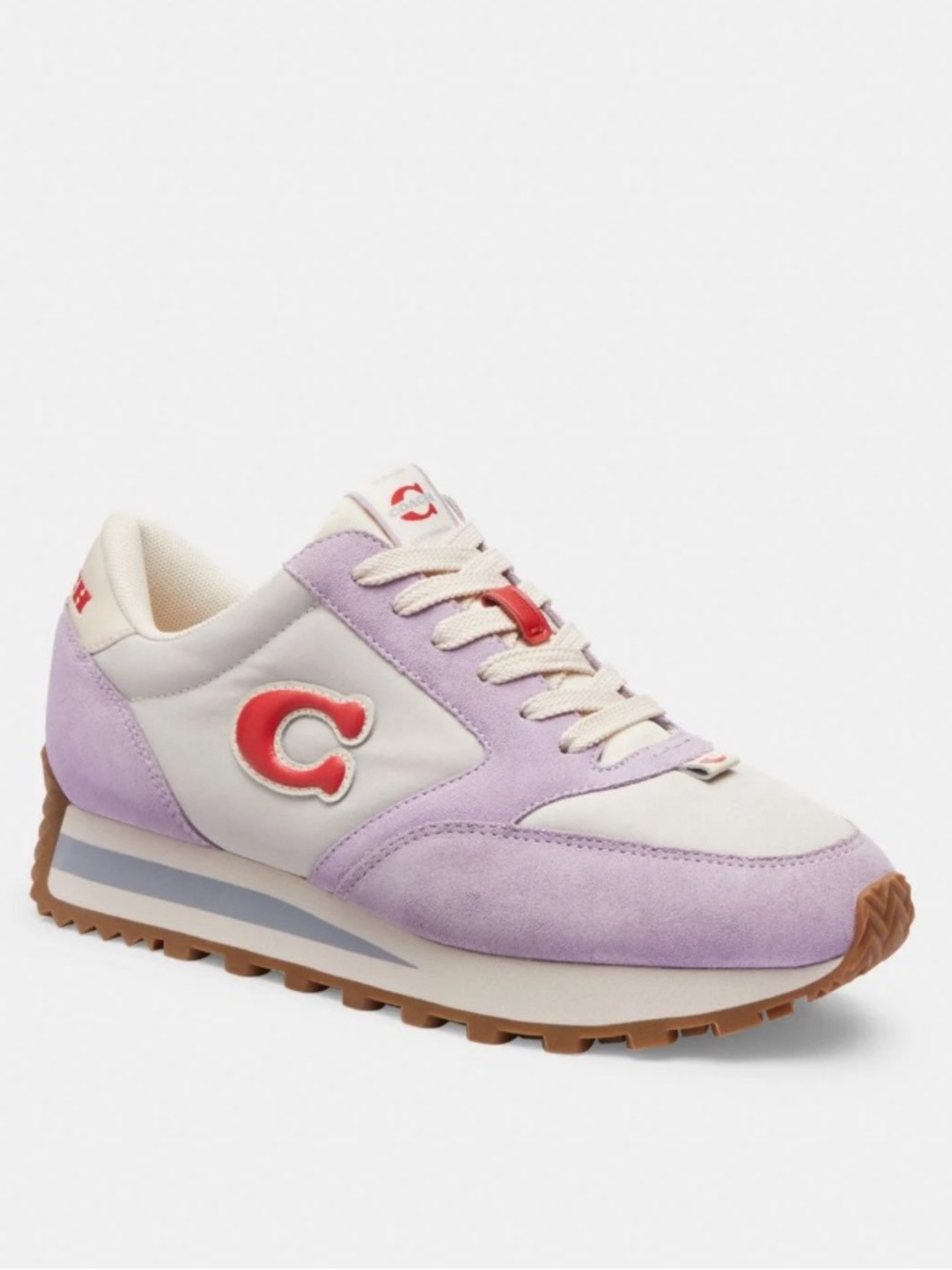 Coach Runner Sneaker Lavender and White with Red Accent